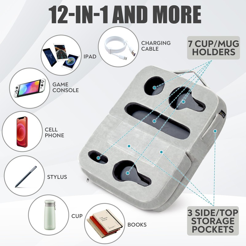 TabCouchCaddy - Couch Cup Holder Tray Pillow - Bed, Couch