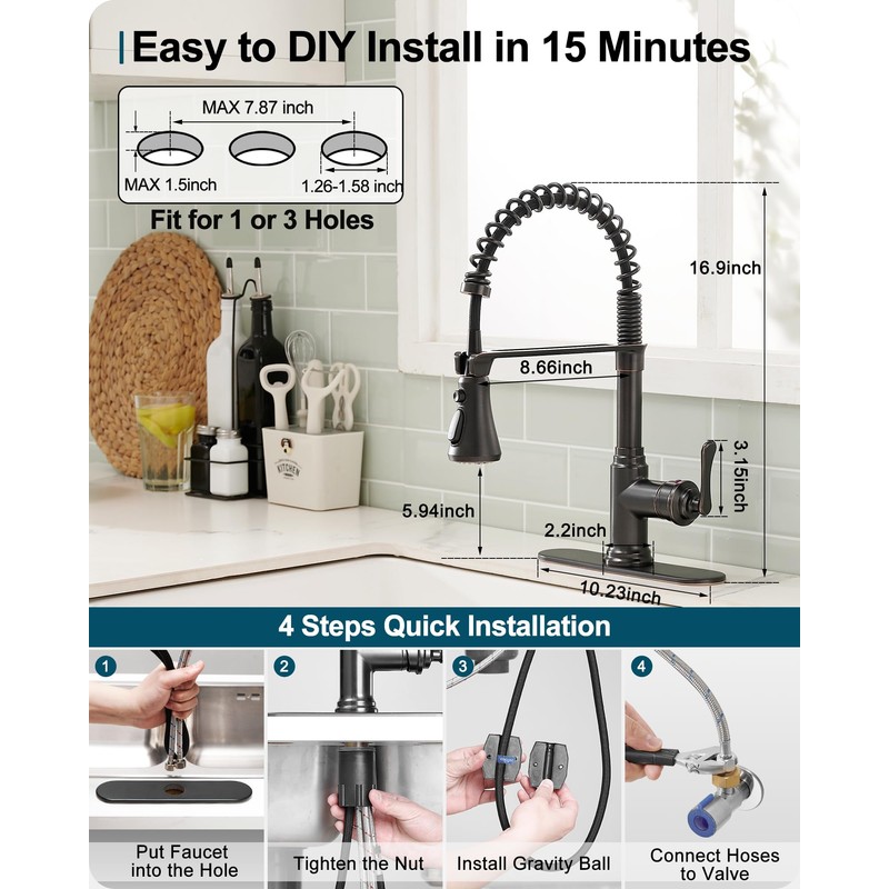 HOIGY Oil Rubbed Bronze Kitchen Faucet with Pull Down Sprayer,