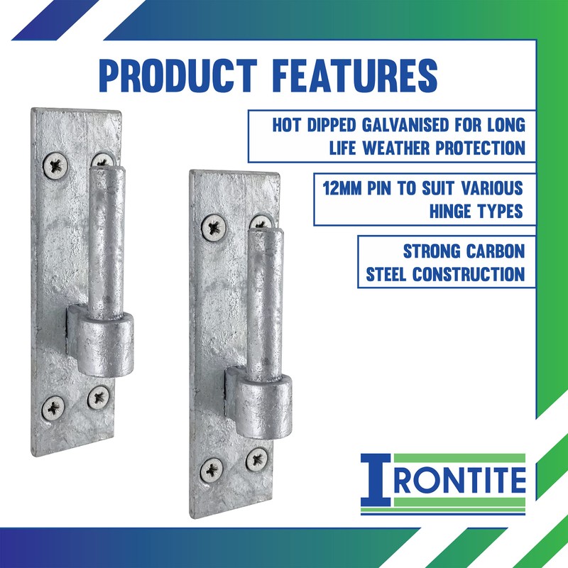 IRONTITE® Hooks On Plates Gate Hinges with 12mm Pin to