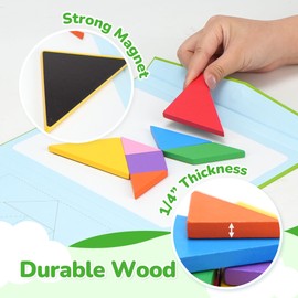 BenBen Travel Tangram Puzzle, Magnetic Wooden Shape Pattern Jigsaw with IQ Challenge Book, Car Airplane Road Trip Rush Hour Games for Kids Adults, Toddler Brain Teaser Educational Toys