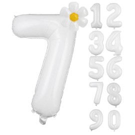 YFHVJTKO 40 Inch White Number 7 Daisy Balloons Set，Happy 7th Birthday Party Decorations, 7 Daisy Balloons, 7th Daisy Foil Balloons for Party, Birthday, Baby Shower, Wedding Deco (White set 7)