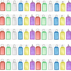 60 Pack Extra Strength Key Tag with Split Ring, Tough Plastic Key Tags White Item Identifiers with Blank Paper Labels Transparent Covers and Split Rings(6 Colors)