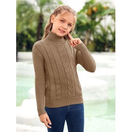 Girls Turtleneck Sweaters Pullover Kids Toddlers Cable Knit Long Sleeve Jumper Tops Khaki