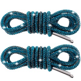 PAGOW 1 Pair Rhinestone Glitter Rope, Crystal Bling Bling Shiny Round Shoe Laces for Sneakers, Drawstring Cords Replacement for Sweatpants Shorts Crystal Hoodies (Peacock Blue, 120cm)