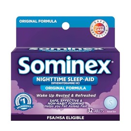 Sominex - Ayuda nocturna para dormir con difenhidramina HCI, 32 unidades, segura, eficaz y sin formación de hábitos