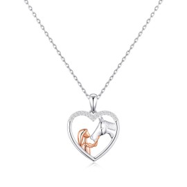 Philip Jones Girl and Horse Heart Necklace Created with Zircondia® Crystals