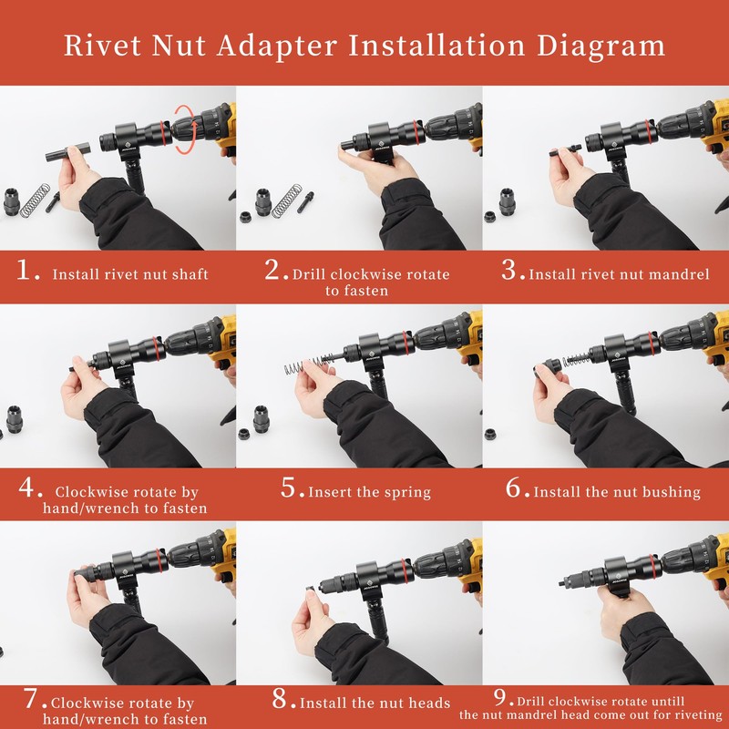 JIOGOWISE 2-in-1 Design Cordless Rivet Gun Adapter and Rivet Nut