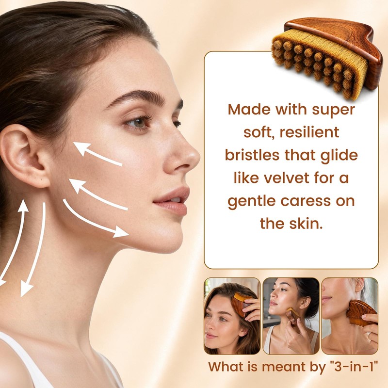 3-in-1 Lymphatic Contour Face Brush & Gua Sha, Dry Brush
