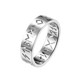 PAMTIER Men's Viking Rune Ring Stainless Steel Hollow Out Wedding Ring for Engagement, Metal, Metal