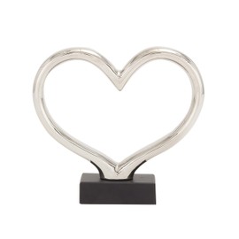 Deco 79 Ceramic Heart Sculpture with Black Base, 13" x 3" x 12", Silver