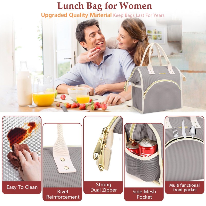 LOKASS Lunch Bag Women Insulated Lunch Box Wide-Open Lunch Tote