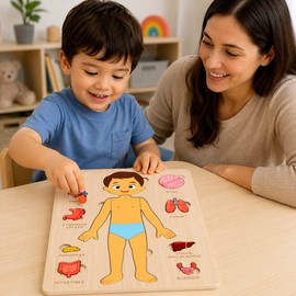 Wooden Human Body Puzzle for Kids - Removable Organ Pieces for Preschool Learning and Montessori Activities
