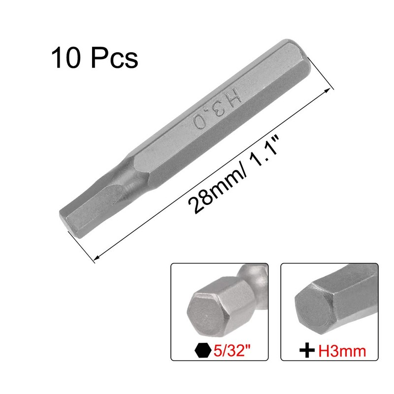 uxcell Hex Bits 10pcs 5/32 Inch Hex Shank H3 Hexagon