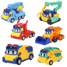 SKIPTHYBER Construction Vehicles Toys 6PCS Bus Model Pull Back Cars for Toddlers Cast Car Set Small Pull Back Vehicles Inertia Car Toy Friction Powered Educational Toy for Kids Gift