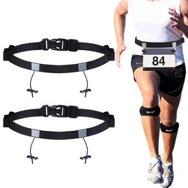 Triathlon Race Number Band, Running Belt with Number Holder, 6 Ring Running Belt, Bum Bag for Triathlon, Marathon, Running, Cycling, 2 Pieces, Black
