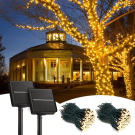 TheaPro Solar Fairy Lights Outdoor, 2 Pack 12M/39FT Total 24M/79FT 200 LEDs Christmas Solar String Lights with 8 Lighting Modes IP65 Waterproof for Outside Tree Party - Warm White