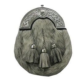 Tidoneam Scottish Kilt Sporran Grey Bovine Celtic Cantle Chrome/Leather Sporran