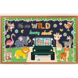 Jungle Animals Bulletin Board Set Safari Jungle Classroom Decoration We are Wild About Learning Bulletin Board Wild Monkey Elephant Paper Cutouts for Back to School Classroom Chalkboard Wall Decor