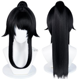 Wiggy Mermaid Black Ponytail Cosplay Wig Long Black Straight Wigs with Pigtail for Women Synthetic Wigs Anime Cosplay Hair for Halloween Costume Party