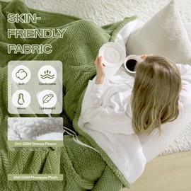 Heated Blanket Electric Blanket Full Size Fuzzy Fleece, 72" x 84" Soft Fluffy Fast Heating Blanket 8 Heating Levels & 10 Hours Auto Off with ETL & FCC Certification, Green