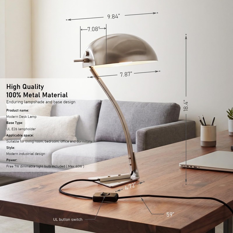 PSDSSHIIS 18.4" Metal Desk Lamp Modern Industrial Table Lamp, Adjustable