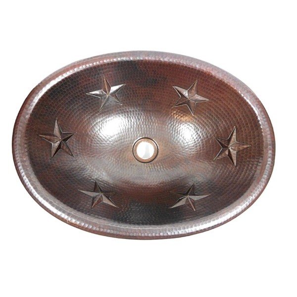 19" Oval Copper Vessel Vanity Sink with Star Design