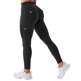 YEOREO CoreFlex Gym Workout Cargo Leggings with Pockets for Women Hidden Scrunch Butt Lifting Yoga Leggings Black M