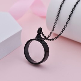 Circle Acrylic Cremation Urn Keepsake Ashes Holder Necklace, Stainless Steel Memorial Ash Locket, Simple Urn Pendant Jewelry for Dad Mom Family Souvenir, Commemorative locket for Women Men (Black)
