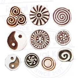 Royal Kraft Textile Wood Blocks Original Small Round Shape Printing Stamps (Set of 10)