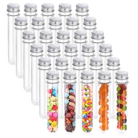 30PCS 40ml Clear Test Tubes Plastic Test Tubes with Sliver Aluminum Screw Caps for Science Party, Gumball, Candy, Bath Salts, 25 x 140mm