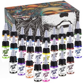 KVM 28 Assorted Tattoo Ink, 0.5 oz (15 ml). Rich in Color and Easy to Apply, This Ink is Designed for Indoor Tattoo Studios and Beginners, and is Known for its Smooth Flow