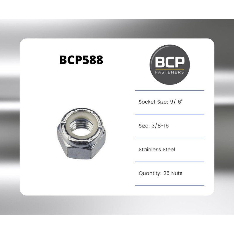 25 Qty 3/8-16 Stainless Steel Nylon Insert Hex Lock Nuts