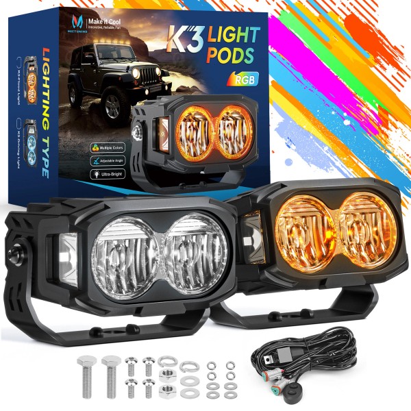 MICTUNING 2xLED Light Pods 4" Offroad Driving Light Bar, RGB
