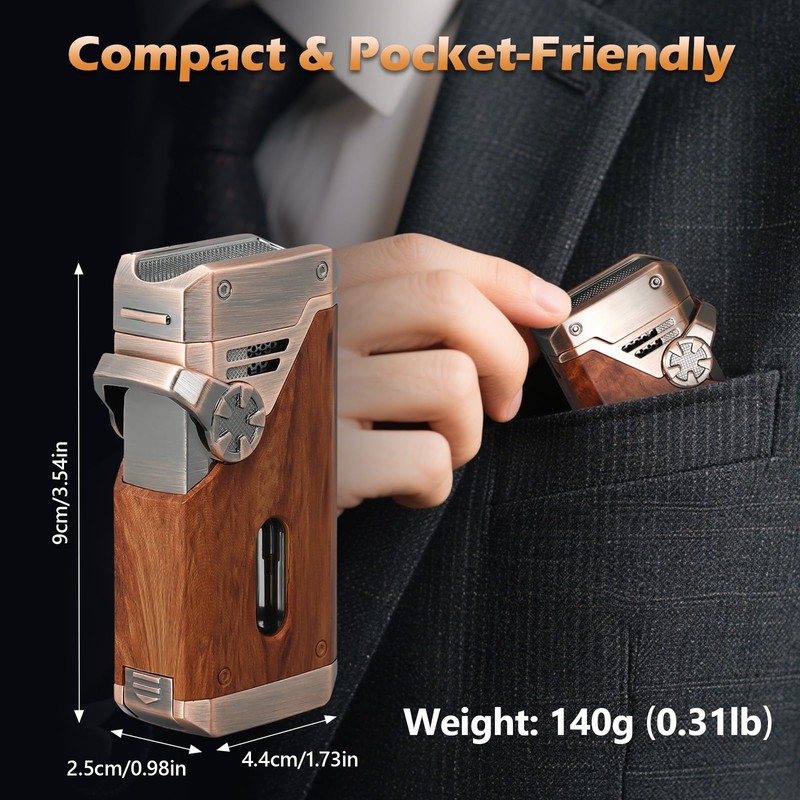 Joyoldelf Cigar Torch Lighter Quad Flame - Refillable Jet Butane