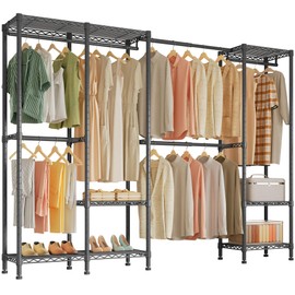 Higeego H7 Pro Heavy Duty Garment Rack, Freestanding Clothes Rack, Large Wardrobe Closet with Expandable Hanger Rods, Portable Closet Organizer and Storage, (79.1"-96.9") Lx15.7 Wx75.4 H, Black