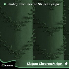Dynamene Boho Farmhouse Shower Curtain, Dark Green Fabric Tufted Chevron Striped Textured Tassel BathroomShower Curtains, Water Repellent, Minimalist Ruffled Cloth Shower Curtain Set,12 Hook, 72x72