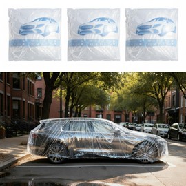 LEIFIDE 12 Pack 12.55 x 21.7ft Universal Plastic Disposable Clear Car Cover with Elastic Band Waterproof Dustproof Protective Cover Full Exterior Transparent Car Protector for Sedan
