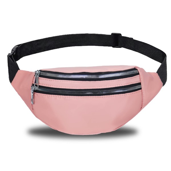 Bum Bag Fashion Waist Pack Bumbag for Women Men Lightweight Fanny Pack with 2 Zip Pockets & Adjustable Strap, Large Belt Bag for Dog Walking Running Hiking Jogging (Pink)