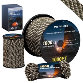 VITALUXE 1000lb Paracord Rope, 4mm 12 Triple Strands Paracord, Heavy Duty Tactical Parachute Cord for Survival Gear, Camping, Hiking, and Ideal for Bracelets, Lanyards, Type III, 1000FT, Forest Camo