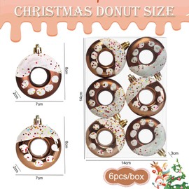 Pack of 6 Doughnut Christmas Tree Decorations Glitter Christmas Tree Baubles Doughnut with Sprinkles 8 cm Brown Christmas Tree Decoration Christmas Tree Decoration Christmas Ornaments