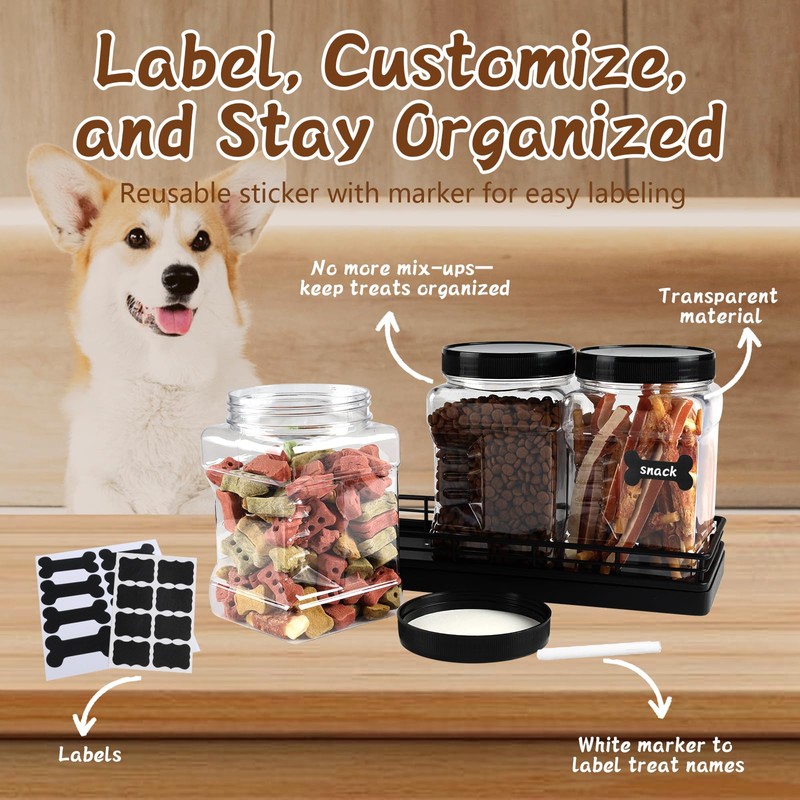 Geyecete 3 Pack Clear Plastic Jars with Lids Pet Snack