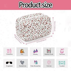 WADY Floral Organizer Bag, Portable Cosmetic Makeup Bag, Travel Quilted Makeup Bag, Wash Storage Organizer, Cute Pouch Toiletry Bag, Cute Floral Cotton Cosmetic Bag for Ladies Girl Women (Pink)