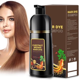 GDRFNP Black Hair Dye Shampoo 3 in 1 for Gray Hair, Herbal Ingredients Shampoo Black Hair Dye for Women Men, Grey Coverage Shampoo 500ml (Chestnut Brown)