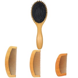 4Pcs Natural Boar Bristle Hair Brush Curly Solid mahogany comb for Thick Hair and Anti Static Detangling Best Paddle Brush for Reducing Hair Breakage Prevents Frizz and Breakage in Fine and Straight