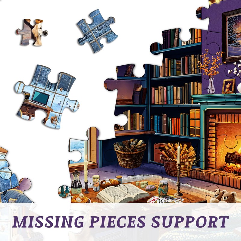 Cozy Living Room Puzzles 1000 Pieces, Winter Scene Cabin Jigsaw