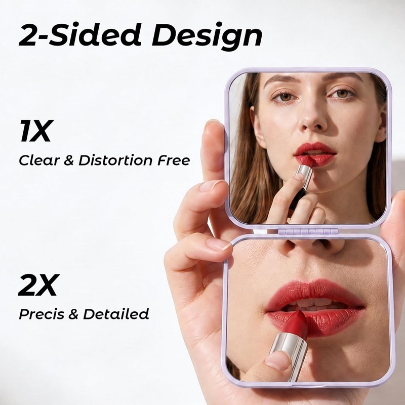 Compact Mirror, Pocket Travel Makeup Mirror for Purse, Metal Square