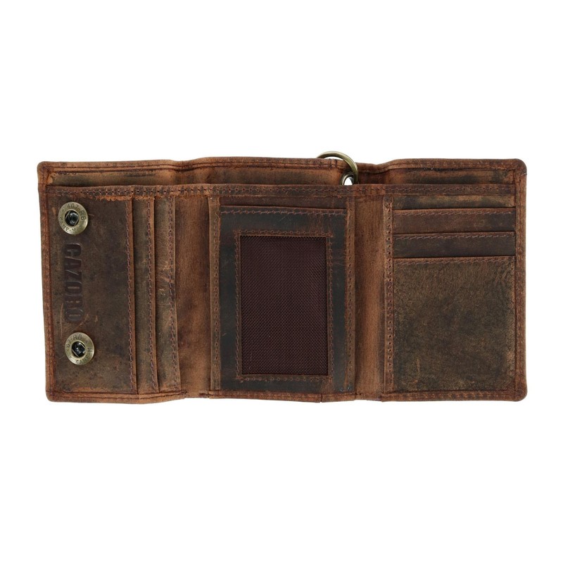 Cazoro Men's RFID Vintage Leather Trifold Chain Wallet, Antique Brown