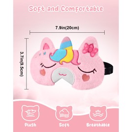 Miss Adola Sleep Mask for Kids - Cute Cartoon Plush Fuffy Sleeping Eye Cover Bow Unicorn Kawaii Soft Eyeshade with Adjustable Strap Animal Eye Blindfold for Kids Girls Boys Teens