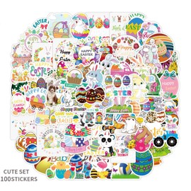 Kawaii Cartoon Stickers Set,100 Piece Non Repeating Stickers Waterproof Vinyl Lovely Easter Stickers Rabbit Eggs Dinosaur Pig Flowers Cartoon Stickers for Water Bottles Laptop Phone Motorcycle Computer Guitar Skateboard Hydroflasks