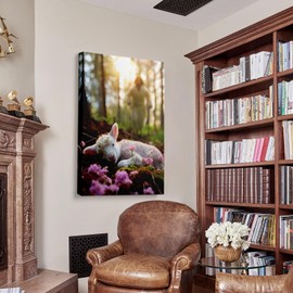 Jesus Running After Lost Lamb, Christian Religious Canvas Wall Art Home Decor, Gallery Wrapped, Stretched, Framed Ready to Hang (40"x30"x1.5")